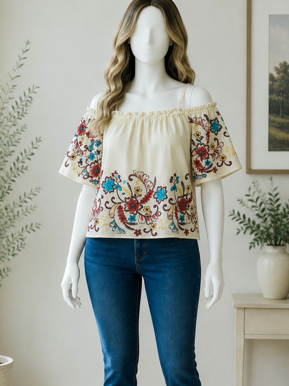 Cato Cream Floral Embroidered Blouse